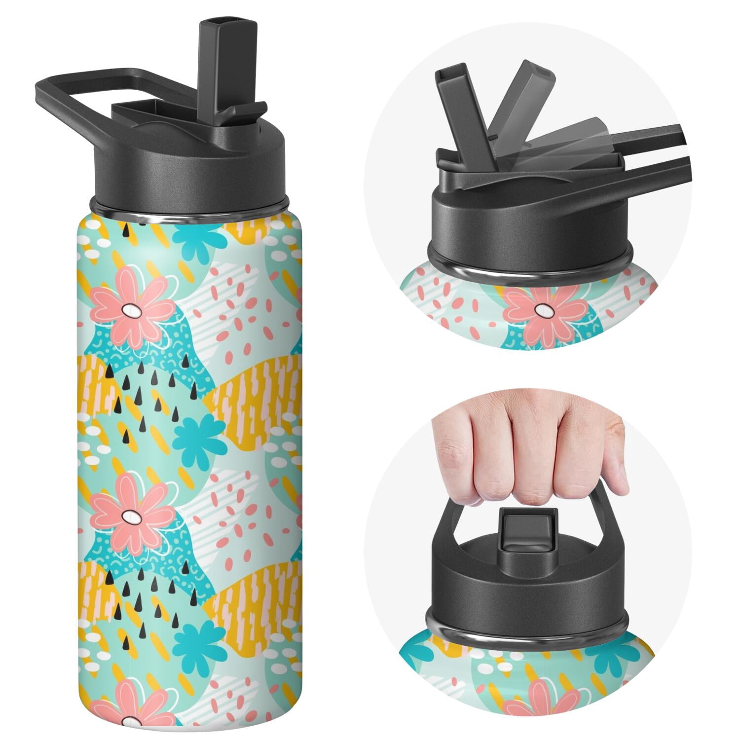 Modern 18 oz Insulated Stainless Steel Water Bottle with Straw & Cleaning Brush , Leakproof, BPA-Free, 304 Stainless Steel, Wide Mouth, Travel Mug for Car, Gym, Office