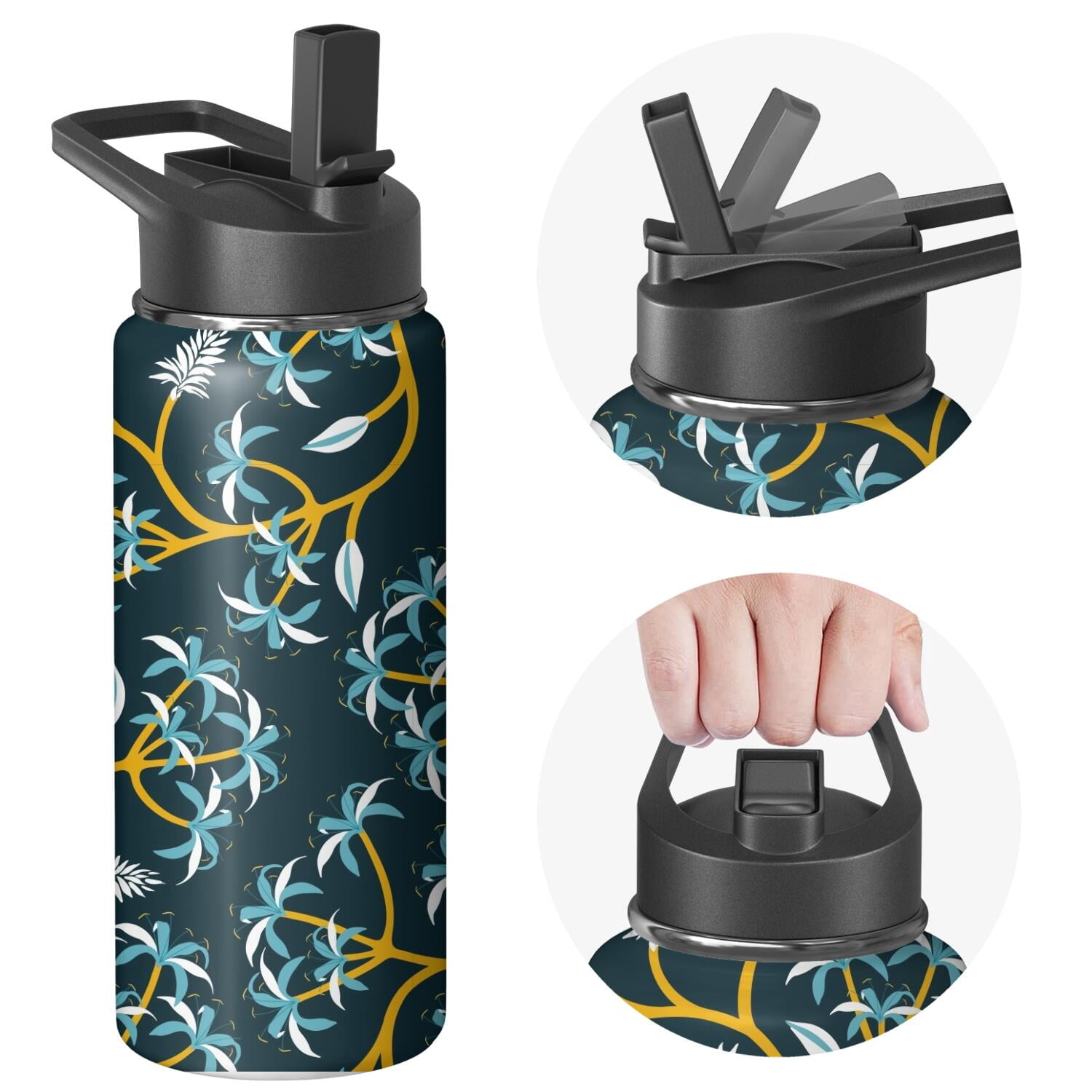 Modern 18 oz Insulated Stainless Steel Water Bottle with Straw & Cleaning Brush , Leakproof, BPA-Free, 304 Stainless Steel, Wide Mouth, Travel Mug for Car, Gym, Office