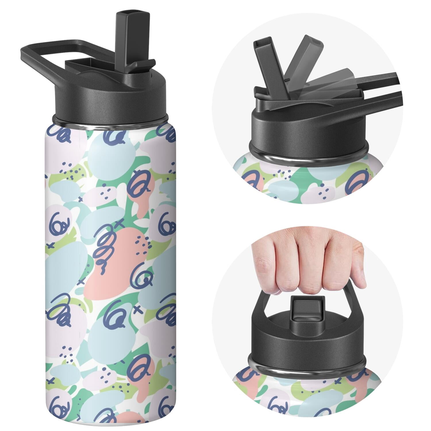 Modern 18 oz Insulated Stainless Steel Water Bottle with Straw & Cleaning Brush , Leakproof, BPA-Free, 304 Stainless Steel, Wide Mouth, Travel Mug for Car, Gym, Office