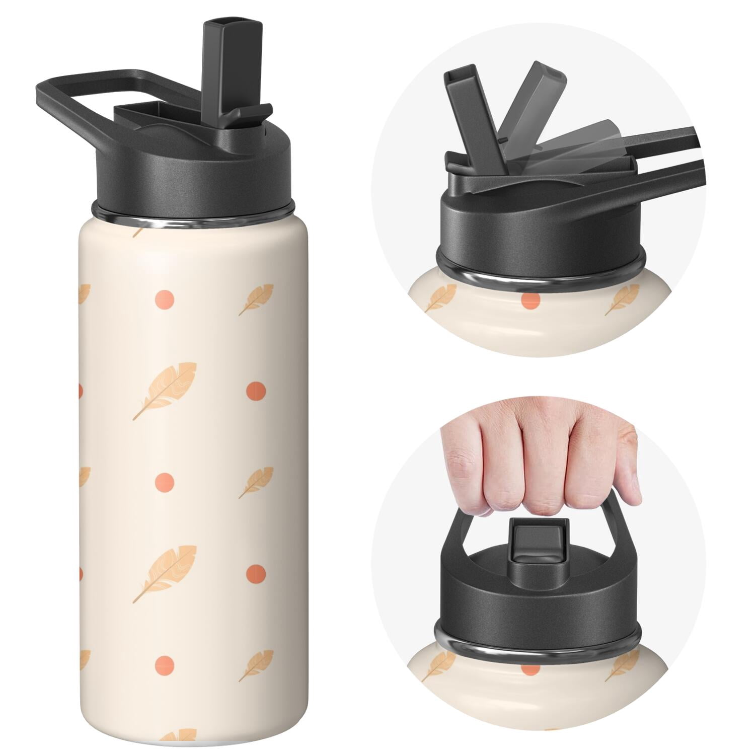 Modern 18 oz Insulated Stainless Steel Water Bottle with Straw & Cleaning Brush , Leakproof, BPA-Free, 304 Stainless Steel, Wide Mouth, Travel Mug for Car, Gym, Office