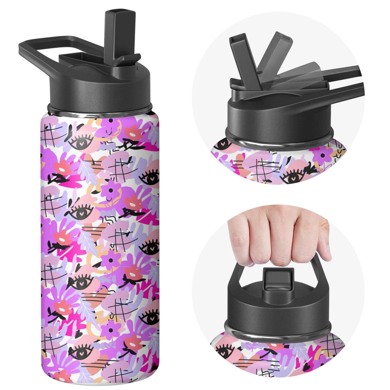 Modern 18 oz Insulated Stainless Steel Water Bottle with Straw & Cleaning Brush , Leakproof, BPA-Free, 304 Stainless Steel, Wide Mouth, Travel Mug for Car, Gym, Office