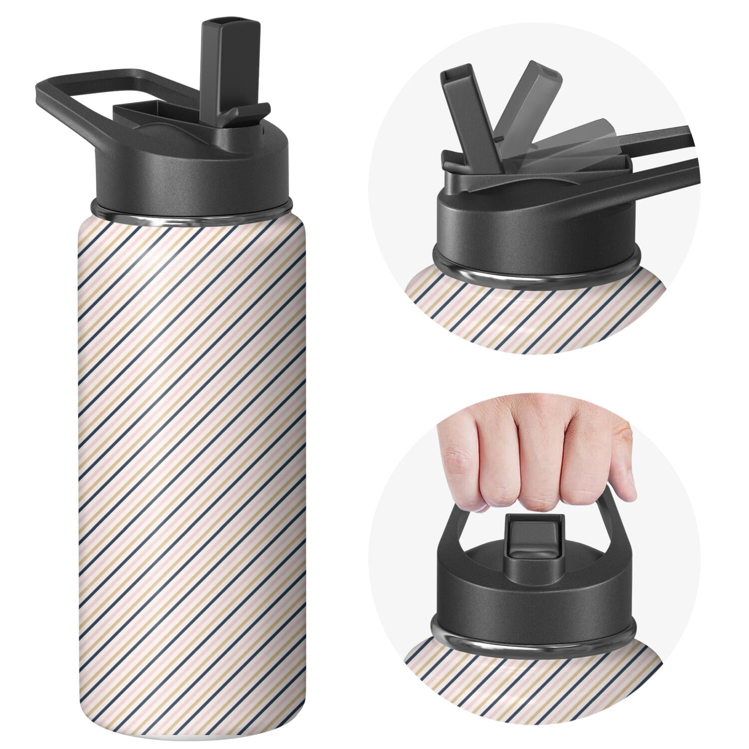 Modern 18 oz Insulated Stainless Steel Water Bottle with Straw & Cleaning Brush , Leakproof, BPA-Free, 304 Stainless Steel, Wide Mouth, Travel Mug for Car, Gym, Office