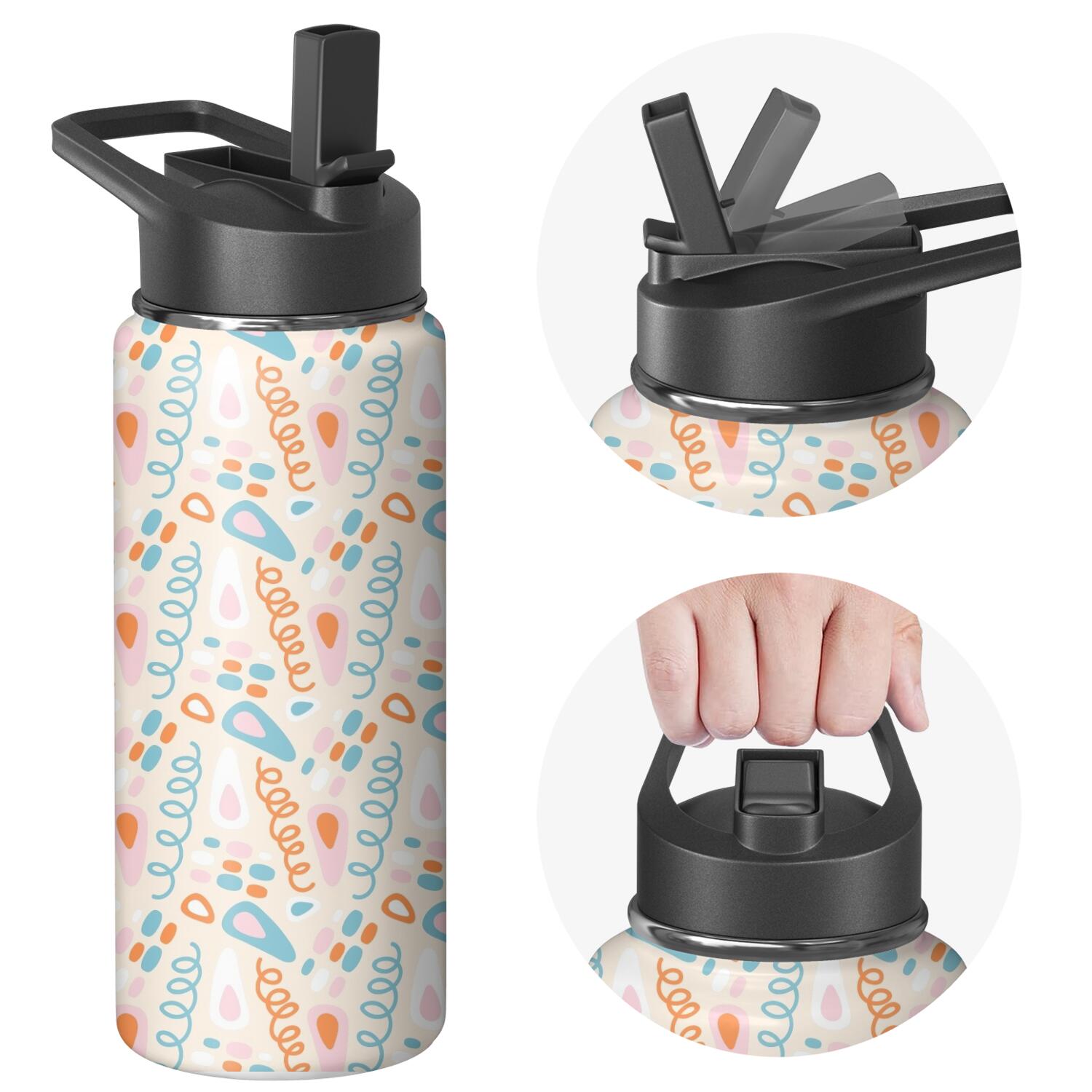 Modern 18 oz Insulated Stainless Steel Water Bottle with Straw & Cleaning Brush , Leakproof, BPA-Free, 304 Stainless Steel, Wide Mouth, Travel Mug for Car, Gym, Office
