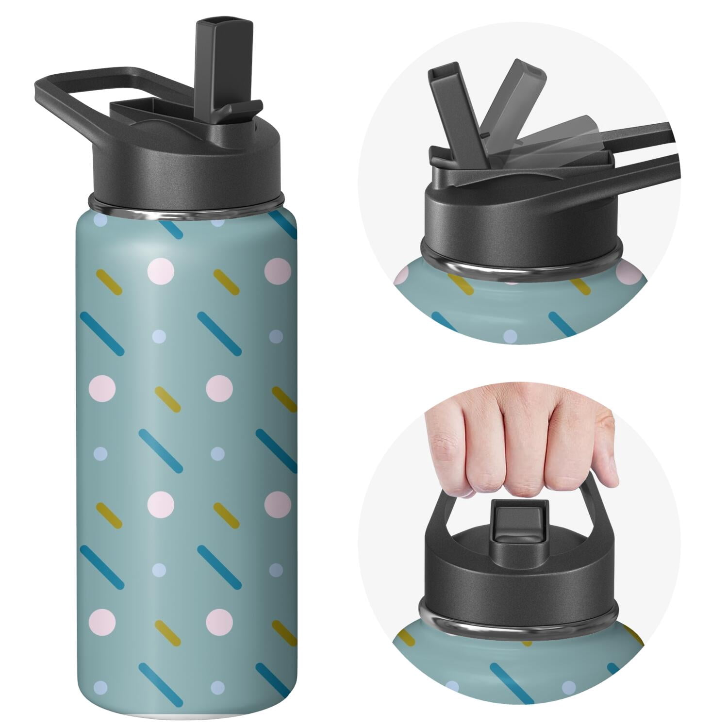 Modern 18 oz Insulated Stainless Steel Water Bottle with Straw & Cleaning Brush , Leakproof, BPA-Free, 304 Stainless Steel, Wide Mouth, Travel Mug for Car, Gym, Office