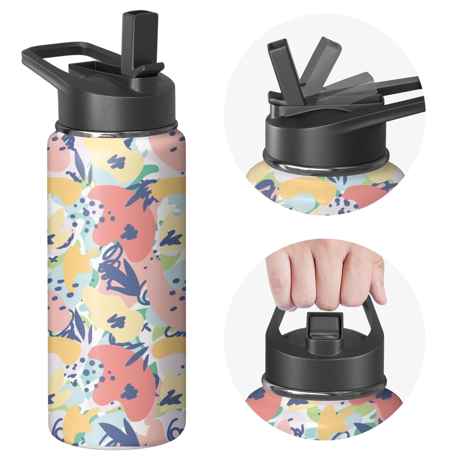 Modern 18 oz Insulated Stainless Steel Water Bottle with Straw & Cleaning Brush , Leakproof, BPA-Free, 304 Stainless Steel, Wide Mouth, Travel Mug for Car, Gym, Office