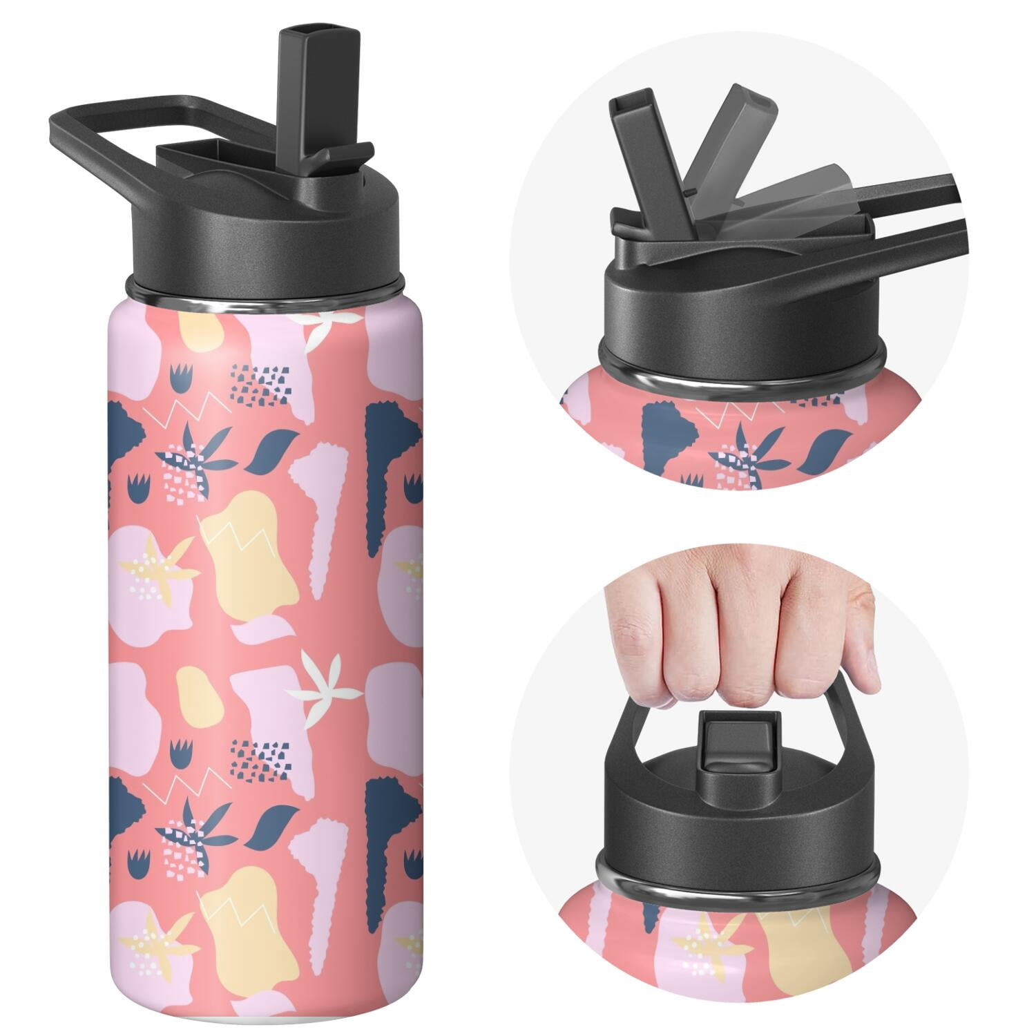Modern 18 oz Insulated Stainless Steel Water Bottle with Straw & Cleaning Brush , Leakproof, BPA-Free, 304 Stainless Steel, Wide Mouth, Travel Mug for Car, Gym, Office