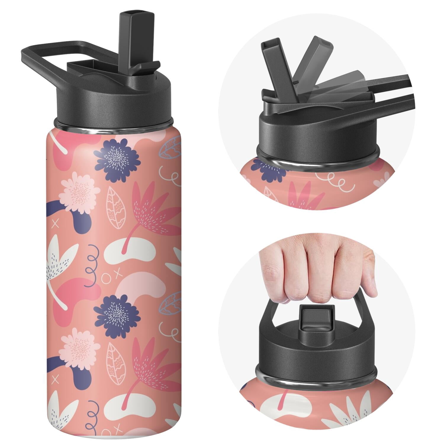 Modern 18 oz Insulated Stainless Steel Water Bottle with Straw & Cleaning Brush , Leakproof, BPA-Free, 304 Stainless Steel, Wide Mouth, Travel Mug for Car, Gym, Office