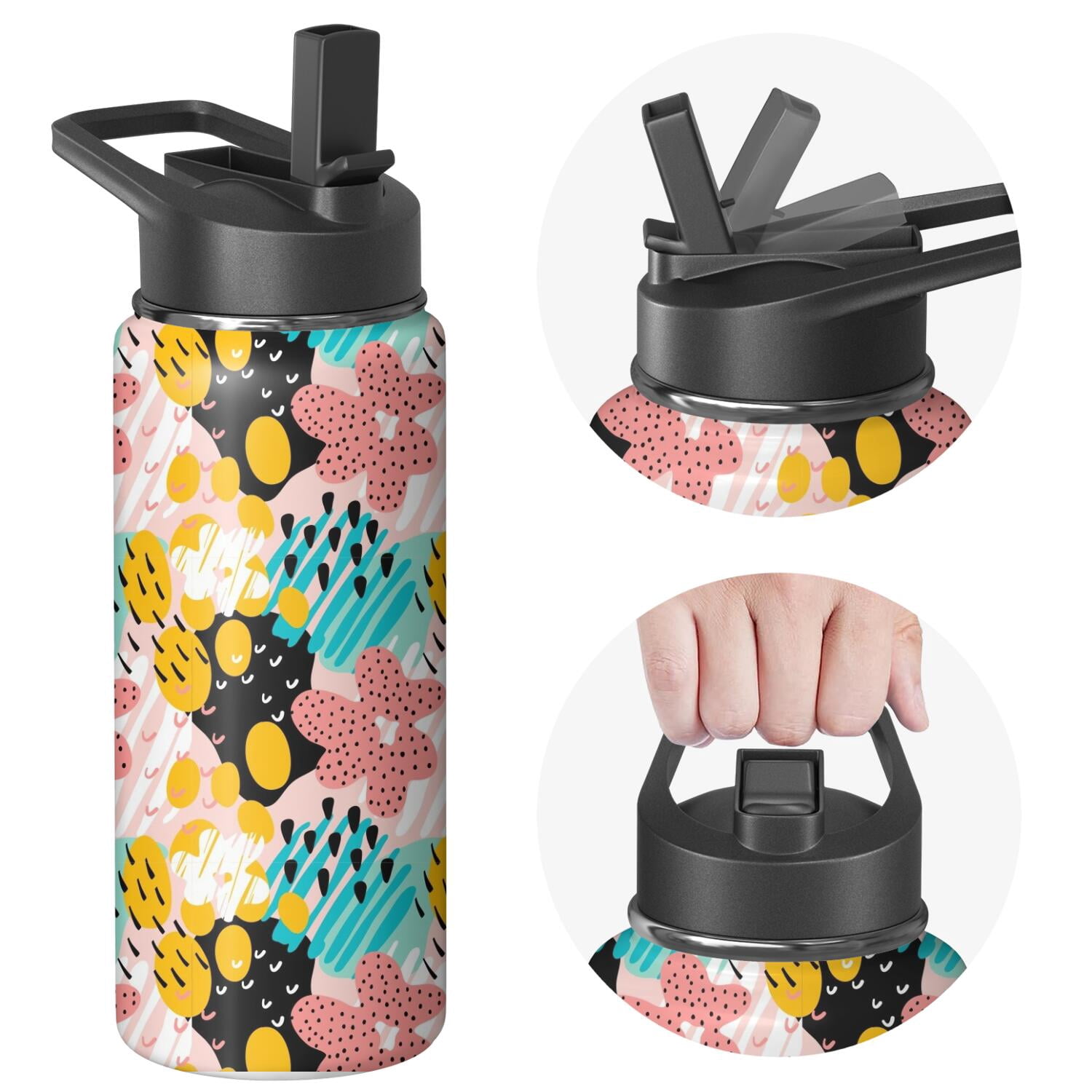 Modern 18 oz Insulated Stainless Steel Water Bottle with Straw & Cleaning Brush , Leakproof, BPA-Free, 304 Stainless Steel, Wide Mouth, Travel Mug for Car, Gym, Office