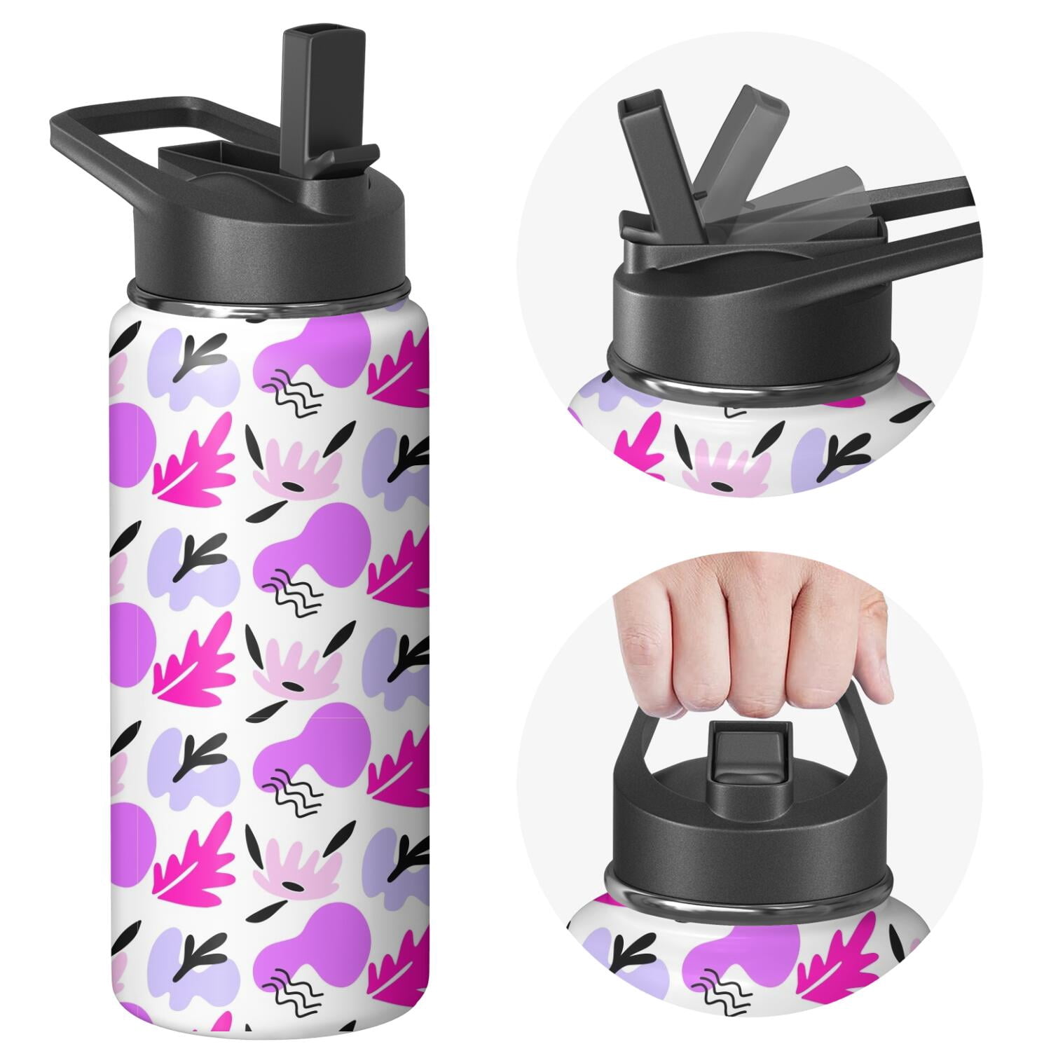 Modern 18 oz Insulated Stainless Steel Water Bottle with Straw & Cleaning Brush , Leakproof, BPA-Free, 304 Stainless Steel, Wide Mouth, Travel Mug for Car, Gym, Office