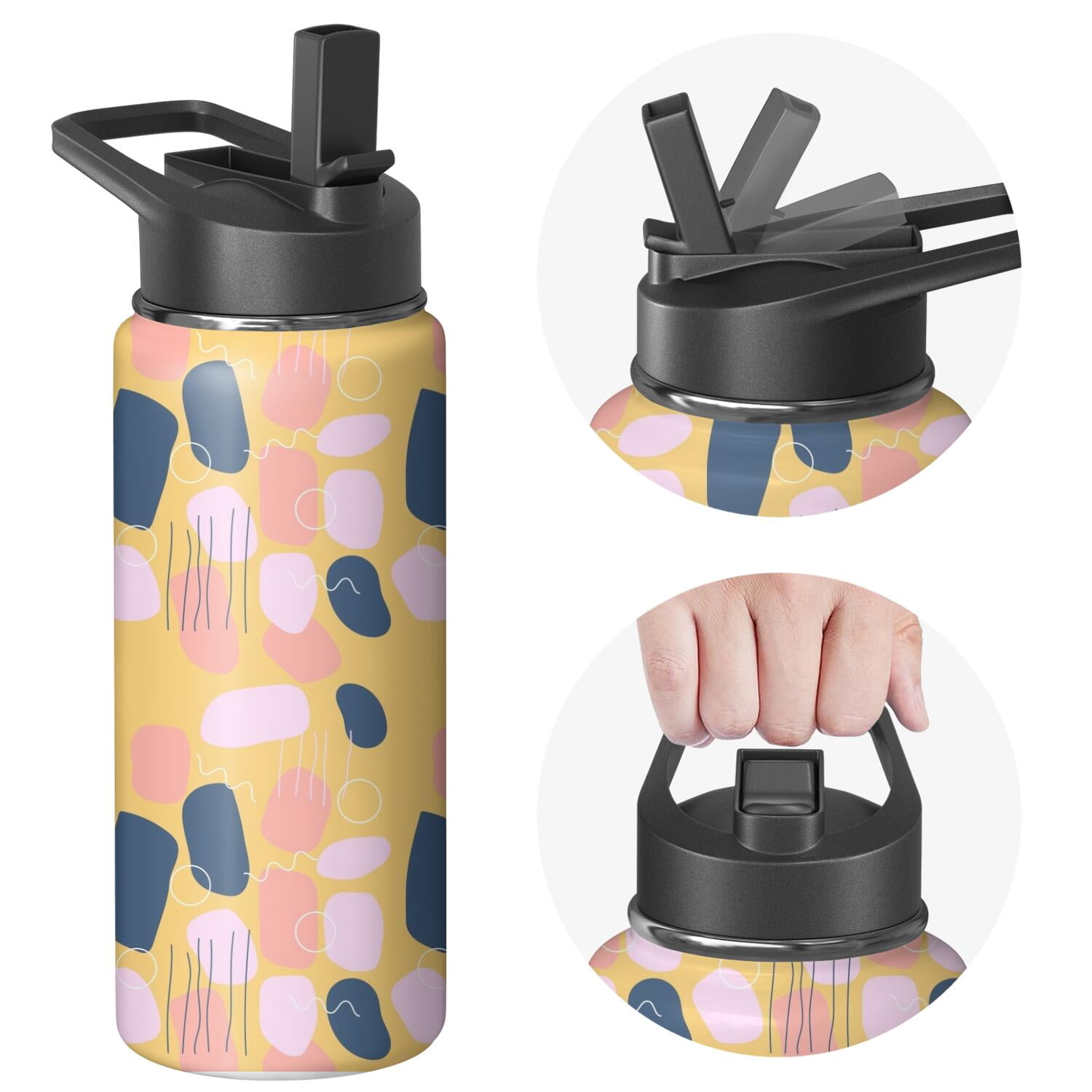 Modern 18 oz Insulated Stainless Steel Water Bottle with Straw & Cleaning Brush , Leakproof, BPA-Free, 304 Stainless Steel, Wide Mouth, Travel Mug for Car, Gym, Office