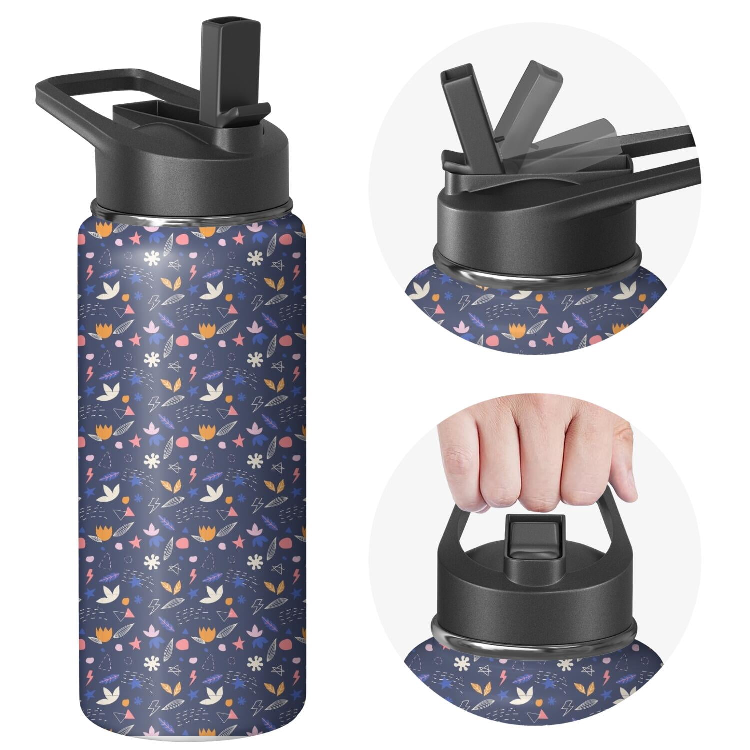 Modern 18 oz Insulated Stainless Steel Water Bottle with Straw & Cleaning Brush , Leakproof, BPA-Free, 304 Stainless Steel, Wide Mouth, Travel Mug for Car, Gym, Office