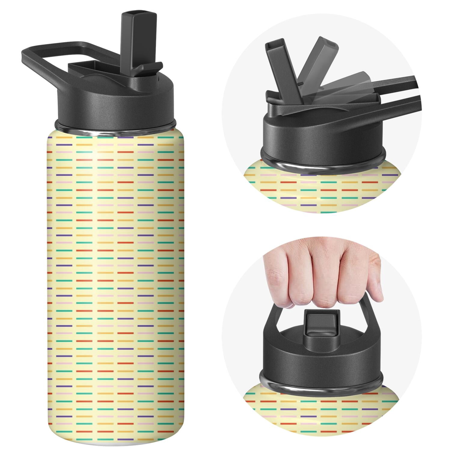 Modern 18 oz Insulated Stainless Steel Water Bottle with Straw & Cleaning Brush , Leakproof, BPA-Free, 304 Stainless Steel, Wide Mouth, Travel Mug for Car, Gym, Office