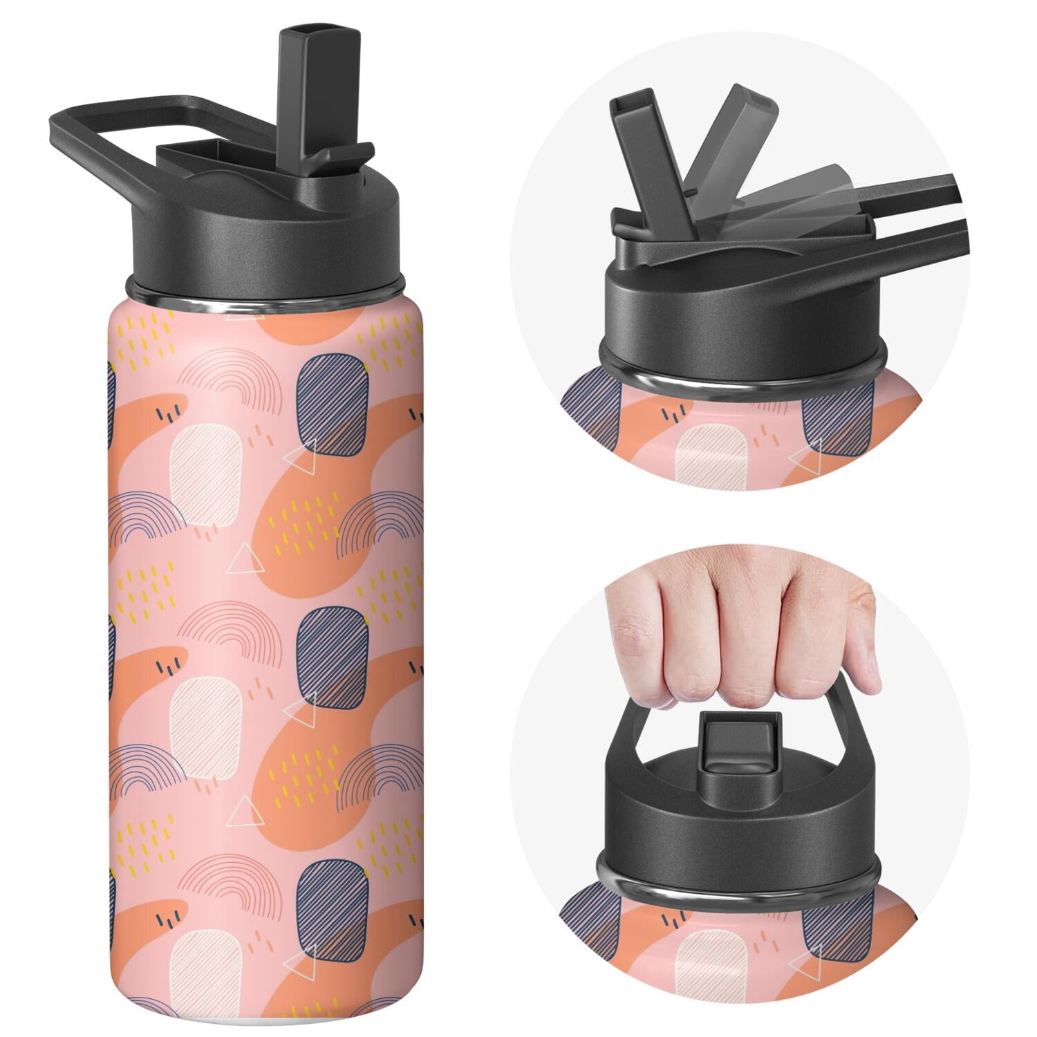 Modern 18 oz Insulated Stainless Steel Water Bottle with Straw & Cleaning Brush , Leakproof, BPA-Free, 304 Stainless Steel, Wide Mouth, Travel Mug for Car, Gym, Office
