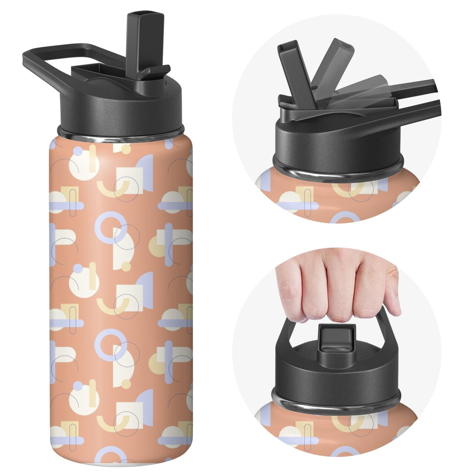 Modern 18 oz Insulated Stainless Steel Water Bottle with Straw & Cleaning Brush , Leakproof, BPA-Free, 304 Stainless Steel, Wide Mouth, Travel Mug for Car, Gym, Office