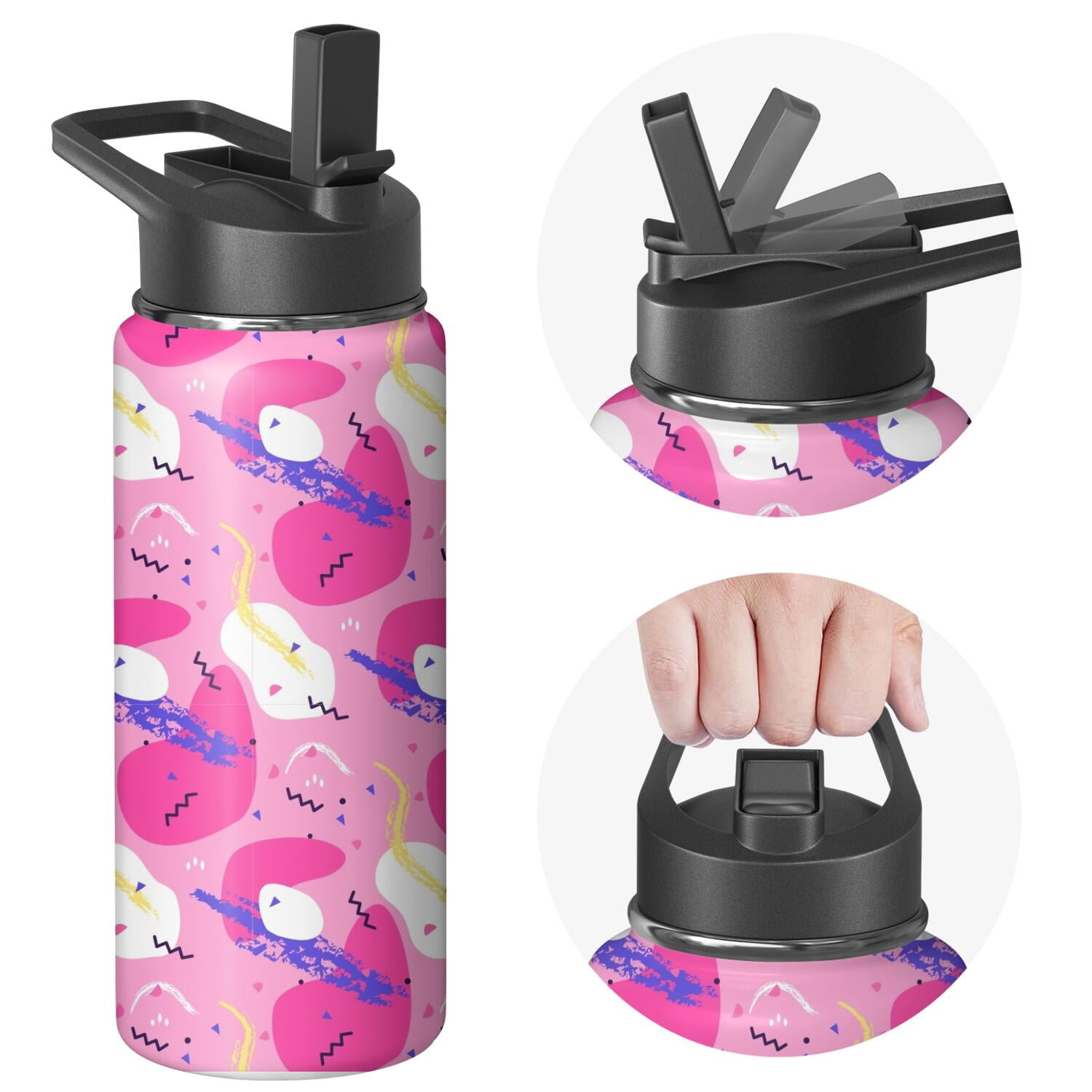 Modern 18 oz Insulated Stainless Steel Water Bottle with Straw & Cleaning Brush , Leakproof, BPA-Free, 304 Stainless Steel, Wide Mouth, Travel Mug for Car, Gym, Office