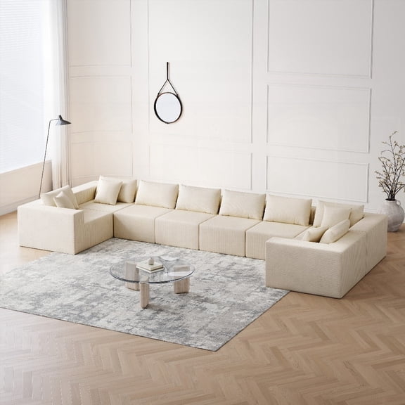 Modern 188-Inch Corduroy Modular L Shaped Sofa | Easy Move & Multipurpose