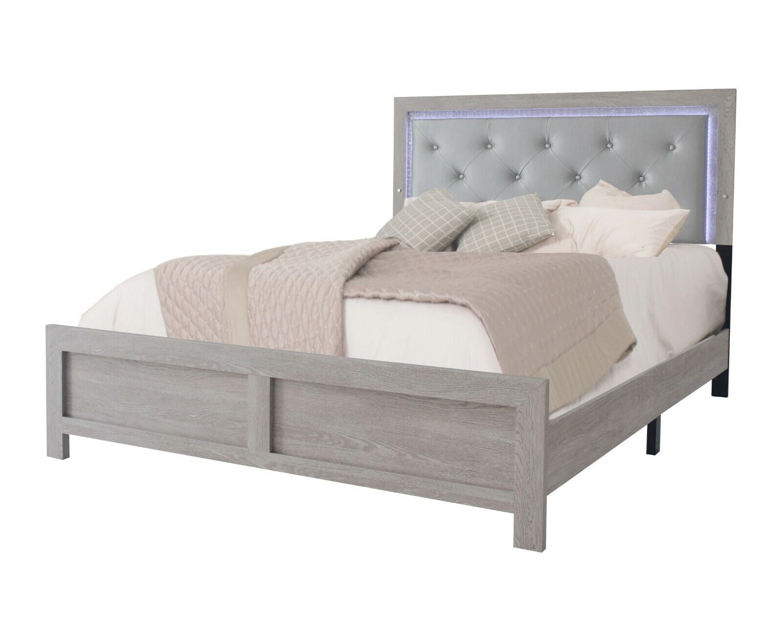 Modern 1pc Queen Size PU Upholstered LED Headboard Panel Bed Wooden Bedroom Furniture Set