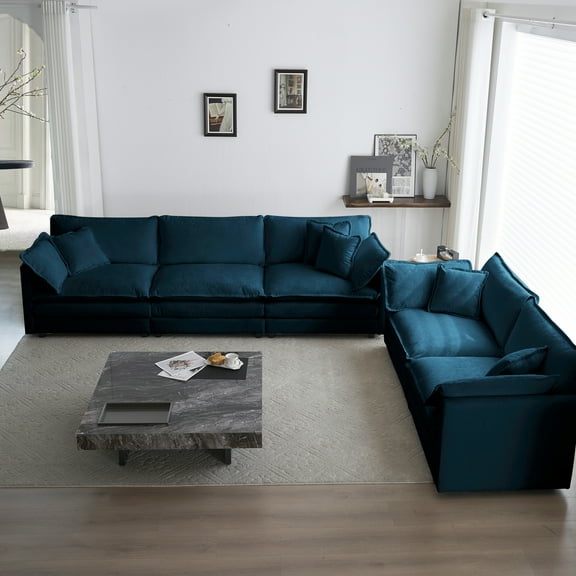 Modern 2+3 Seater Couch , Blue Chenille Deep Seat For Living Room, Padding And Frame Room , Upholstery, High Comfort Level