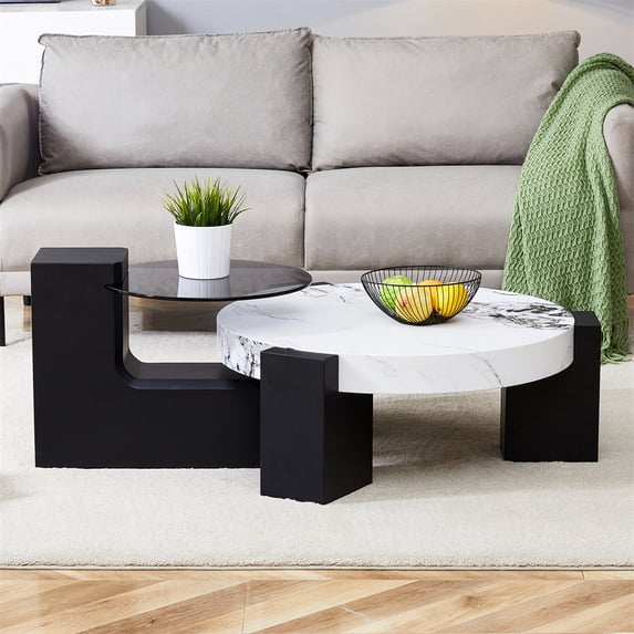 Modern 2-Decker Detachable Coffee Table, Anti-Collision End Table, Space-Saving Mulitfunctional Accent Table for Small Spaces Living Room Bedroom