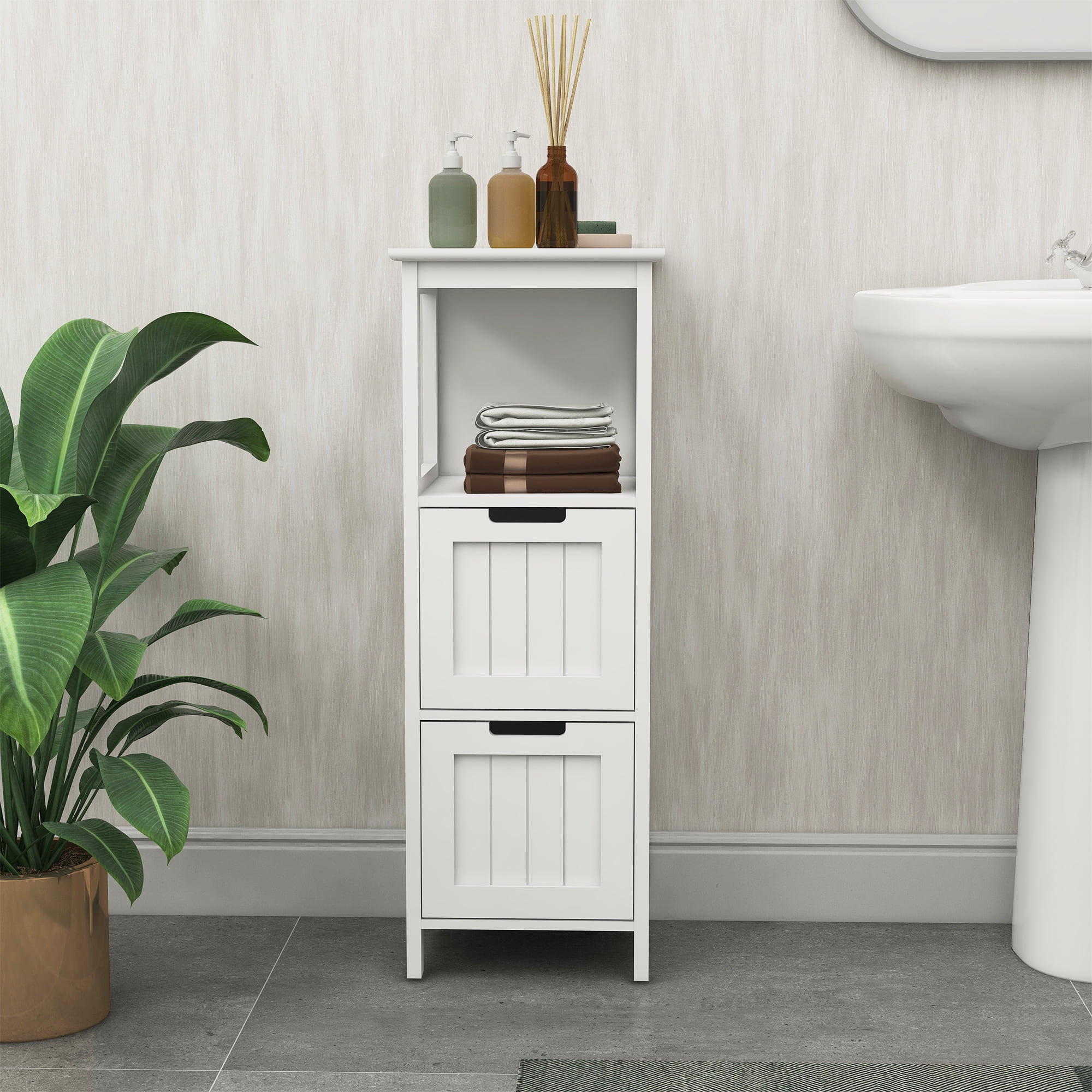 Modern 2-Drawer Bathroom Storage Cabinet - Freestanding Wood Organizer ...