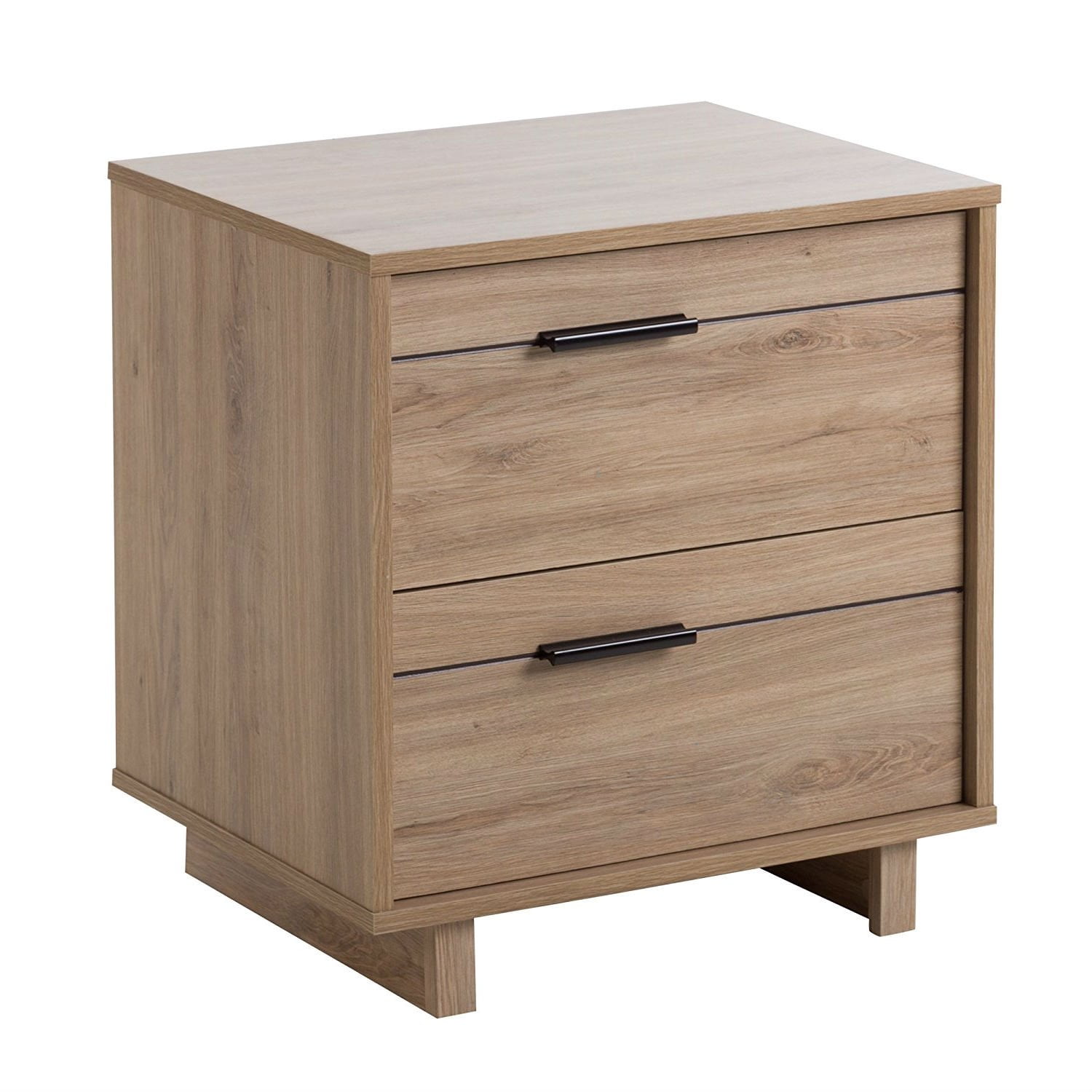 Fynn Rustic Oak 2-Drawer Nightstand with Black Metal Hardware