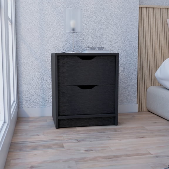 Modern 2 Drawers Nightstand - Black, Versatile Side Table For Bedroom With Durability 2 In Black Efficient Storage Use