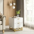 thumbnail image 1 of Modern 2 Drawers Nightstand for Bedroom, White Bedside Table with Metal Base and Geometric Pattern, 1 of 6