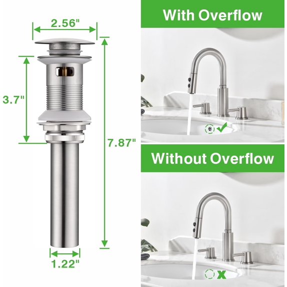 Modern 2-Handle Bathroom Sink Faucet with - Drain, Brushed Nickel, 3-Hole Vanity Faucet