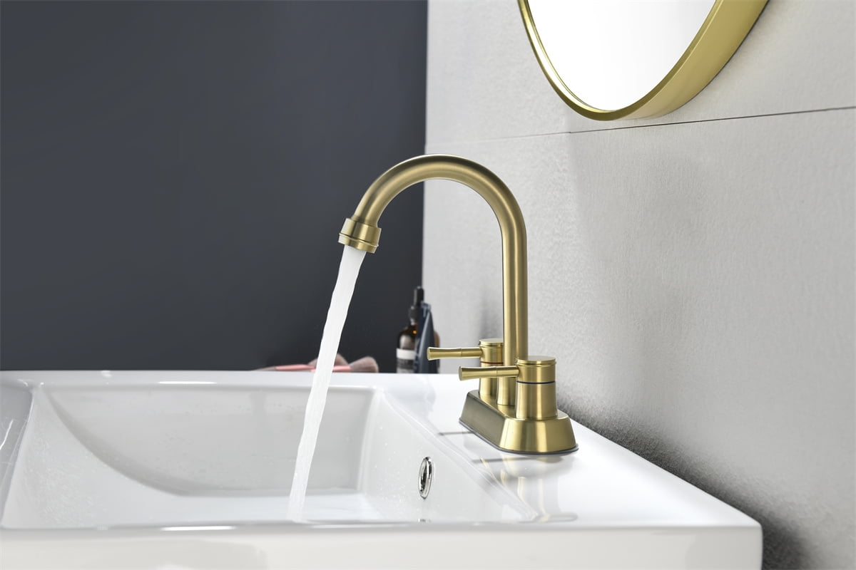 Brushed Gold 4-Inch Centerset Bathroom Faucet with High Arc Spout