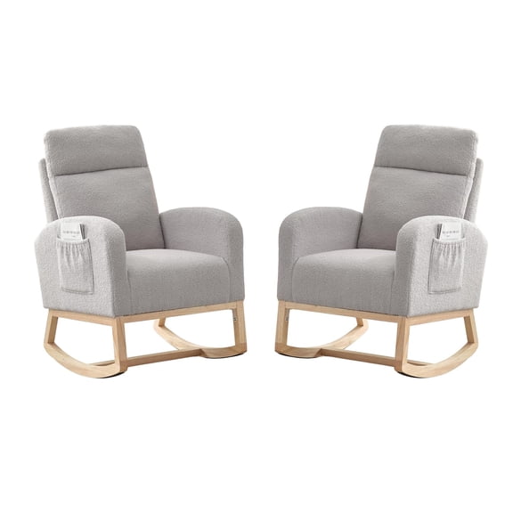 Modern 2- High Backrest Rocking Chairs for Cafeteria – Upholstered Soft Fabric Glider Recliner. Sturdy Rubber Wood Legs. Nursing Accent Chairs for Adults