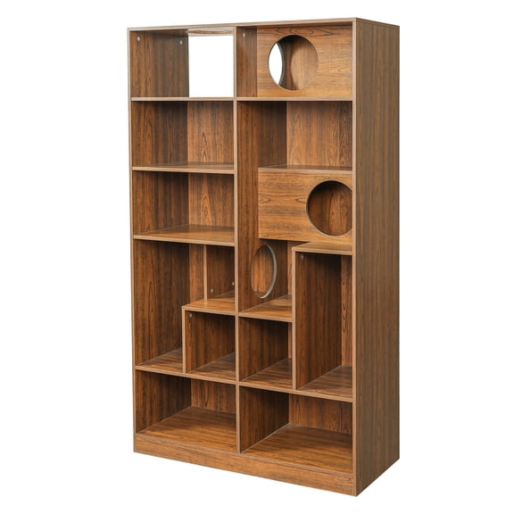 Modern 2 in 1 Wood Bookshelf Cat House, Cat Tree, Brown / Particle Board