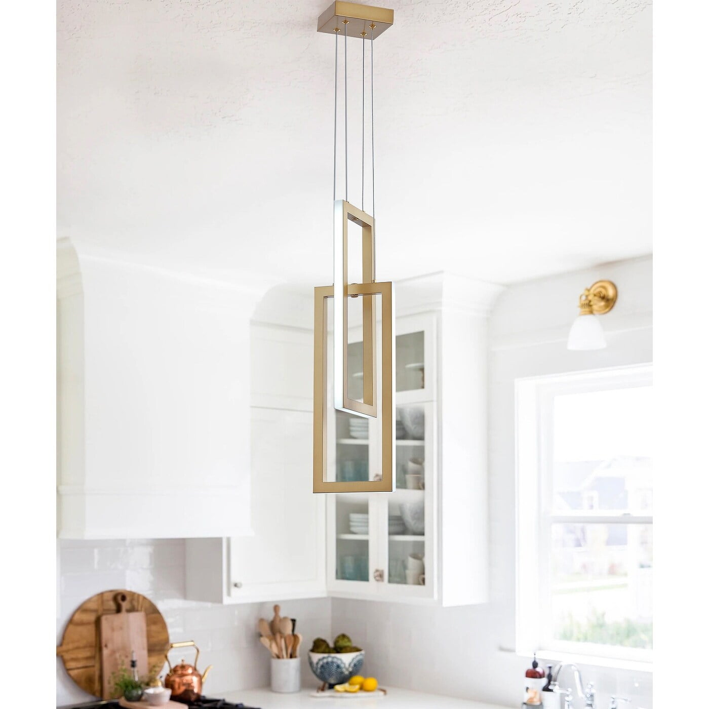 Modern Gold Geometric LED Pendant Light with Glass
