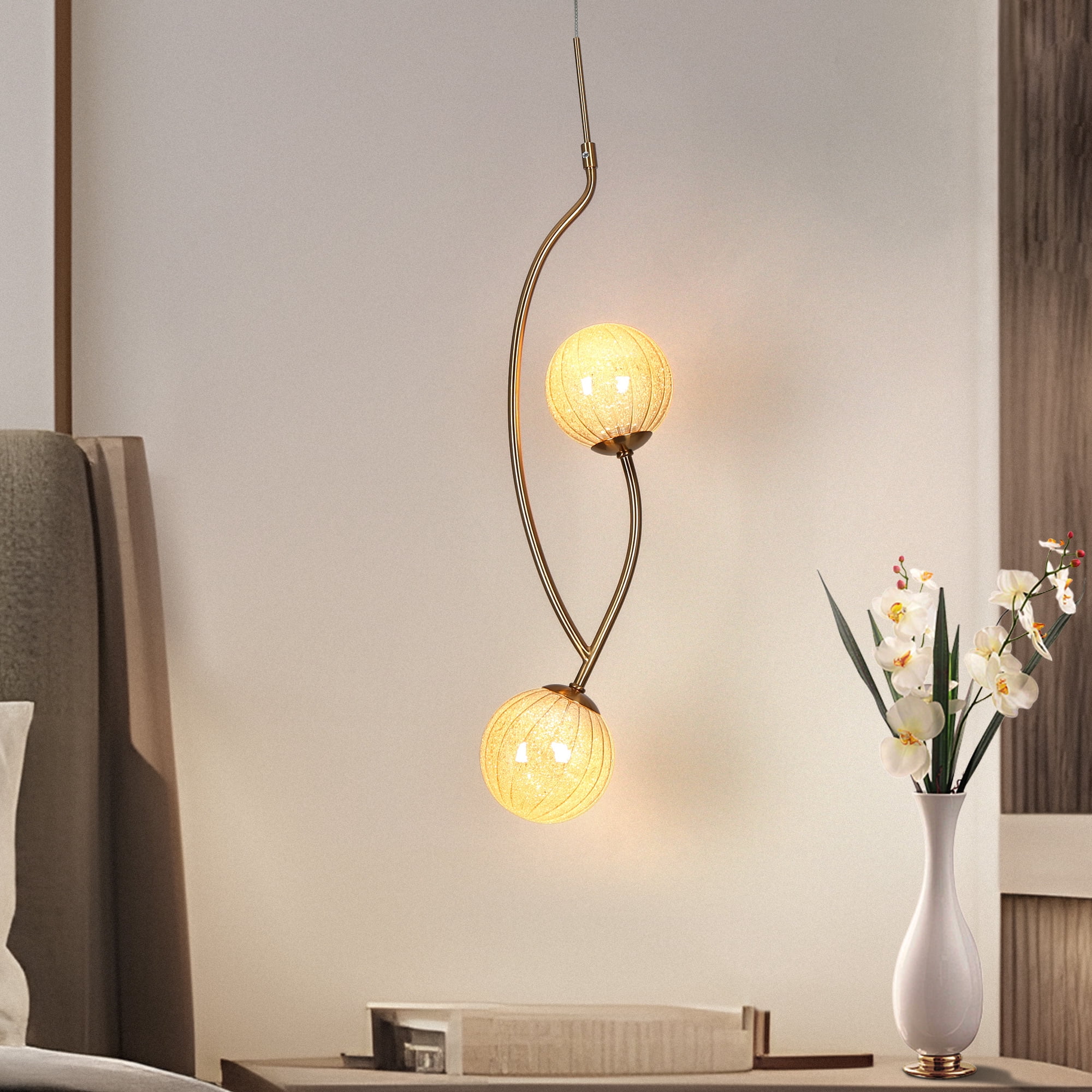 Modern 2-Light LED Island Pendant Lights for Kitchen Island - Gold