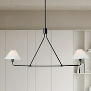 Modern 2-Light Tapered Black Pendant, Mid-Century Ceiling Light Fixture, Elegance Hanging Light with Linen Shade, Classic Linear Ceiling Lamp for Living Room, Kitchen, Bedroom, Dining Room