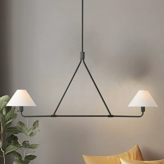 Modern 2-Light Tapered Black Pendant, Mid-Century Ceiling Light Fixture, Elegance Hanging Light with Linen Shade, Classic Linear Ceiling Lamp for Living Room, Kitchen, Bedroom, Dining Room