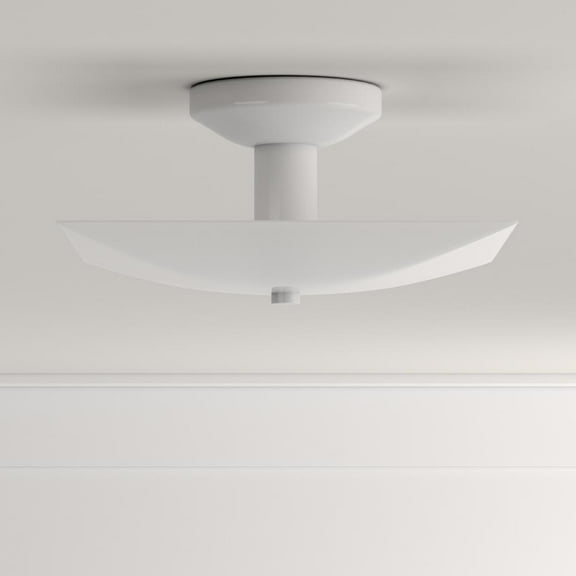 Modern 2 Light White Steel Semi-Flush Low Profile Ceiling Light Fixture