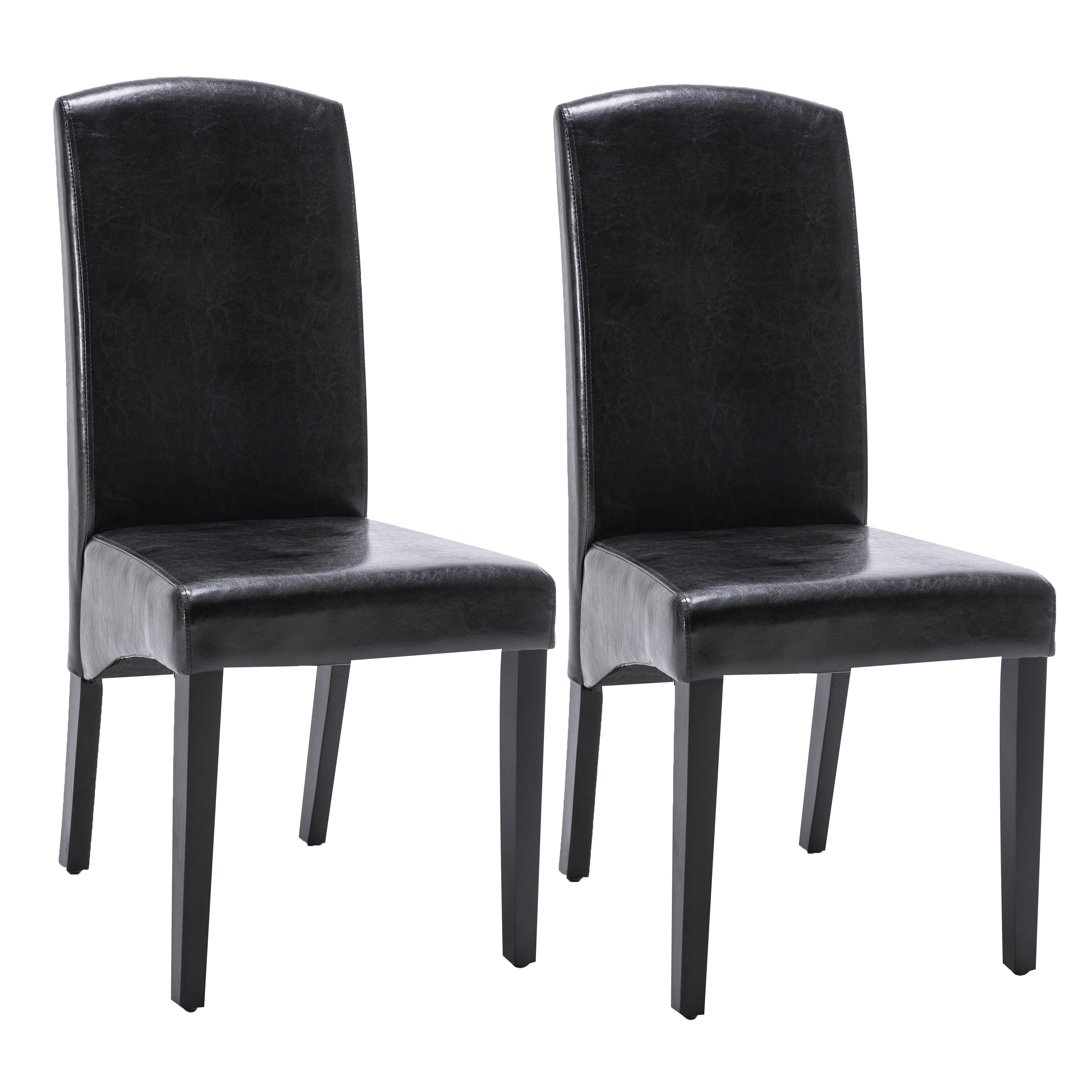 Modern 2 PC Faux Leather Dining Chair Set with Wooden Legs, Black - AC Pacific