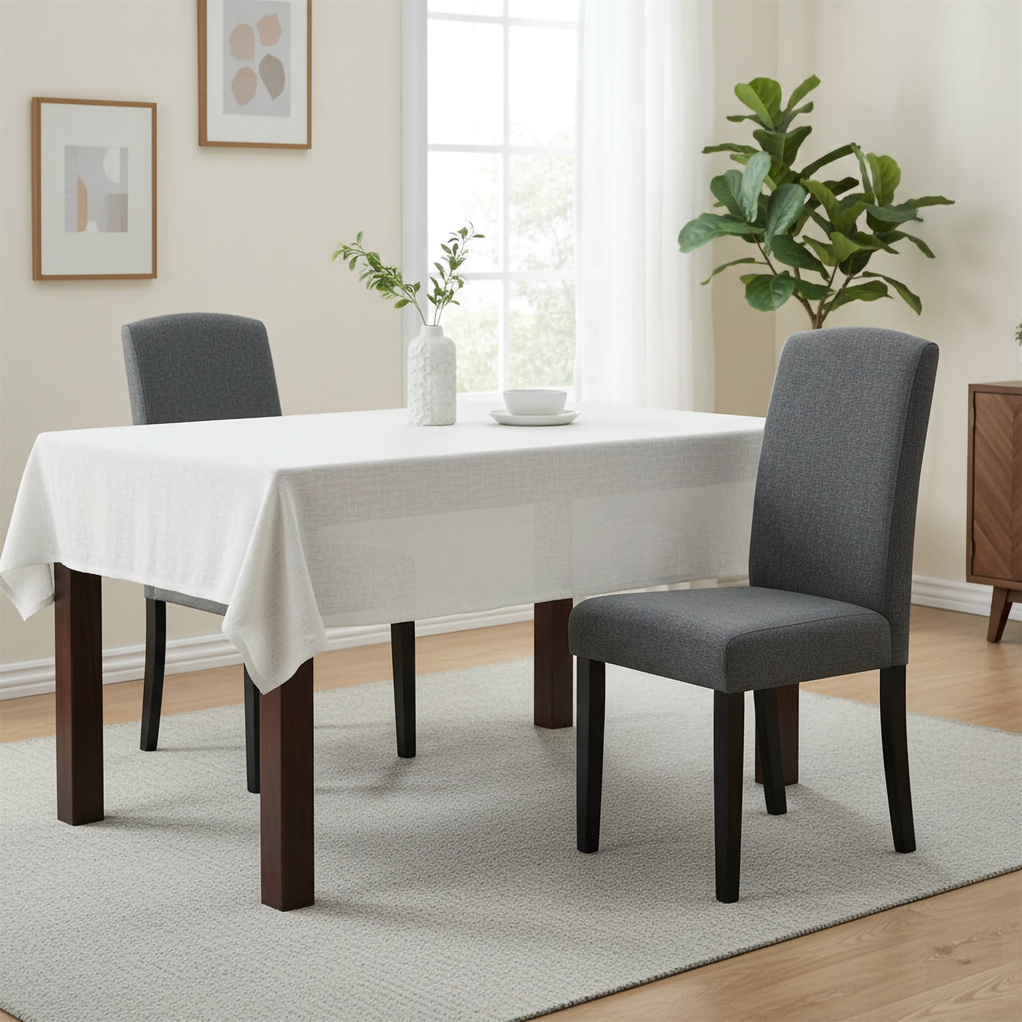 Modern 2 PC Polyester Dining Chair Set with Diamond Tufted Back and Wooden Legs, Dark Grey - AC Pacific