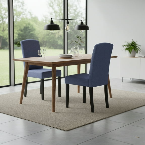 Modern 2 PC Polyester Dining Chair Set with Diamond Tufted Back and Wooden Legs, Navy - AC Pacific