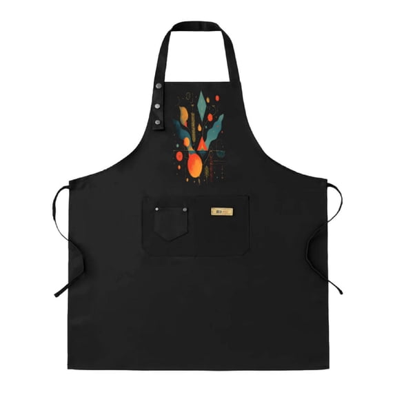 Modern 2 Pack Bib Apron Set - Adjustable Kitchen Chef Aprons for Men & Women with Colorful Abstract Leaf & Geometric Design 2 Pockets Stylish Cooking Gear