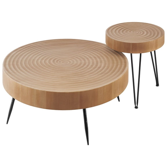Modern 2-Pc Round Coffee Table Set w/End Table, 31.3 Inch, Living Room Accent