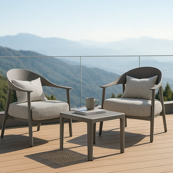 Modern 2-Piece Accent Chair Set with Coffee Table – Warm Grey PP & Steel Frame Sofa Set, Soft Cushioned Seating for Living Room, Lounge, Balcony