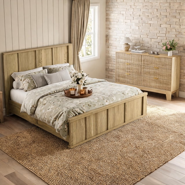Modern 2-Piece Bedroom Set – Solid Wood Platform Bed with Tall ...