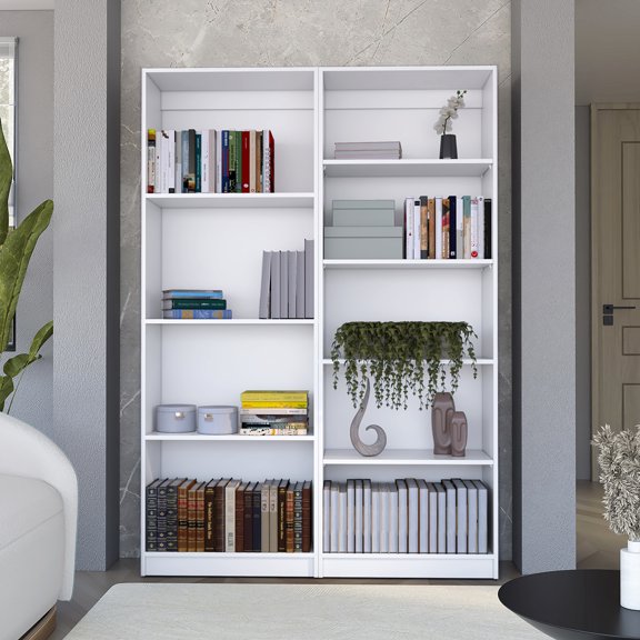 Modern 2 Piece Bookcase Collection, 9 Shelves, Matt Gray/white, Versatile Home Storage Unit Compact Office