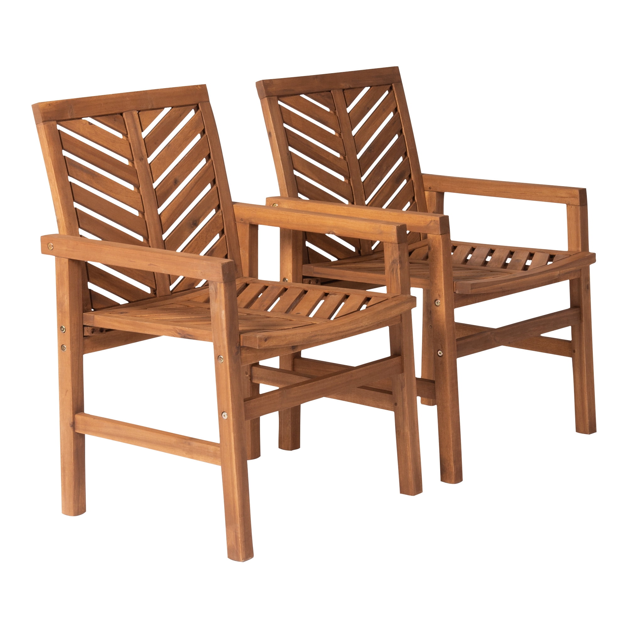 Set of 2 Brown Chevron Slatted Acacia Wood Patio Chairs