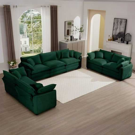 Modern Fabric 2-Piece Living Room Sofa Set (220×80×75cm) with 8 Cushion Upholstery