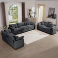 thumbnail image 1 of Modern Grey Corduroy 2-Piece Sofa Set (2-Seater + 3-Seater) with 8 Cushions and Recliner, 1 of 17