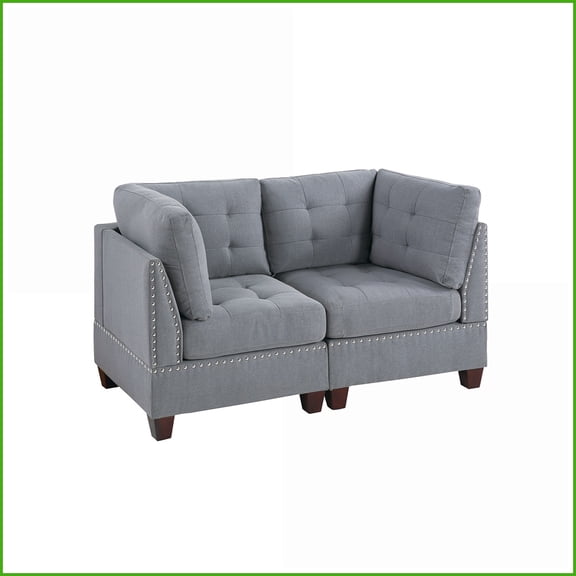 Modern 2-Piece Modular Sofa Set – Gray Linen-Like Fabric for Living Room | Gray | Fabric | Square Arms