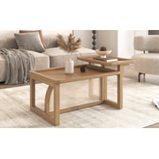 Modern 2 Piece Nesting Rattan Wood+ MDF Coffee Table Set in Natural
