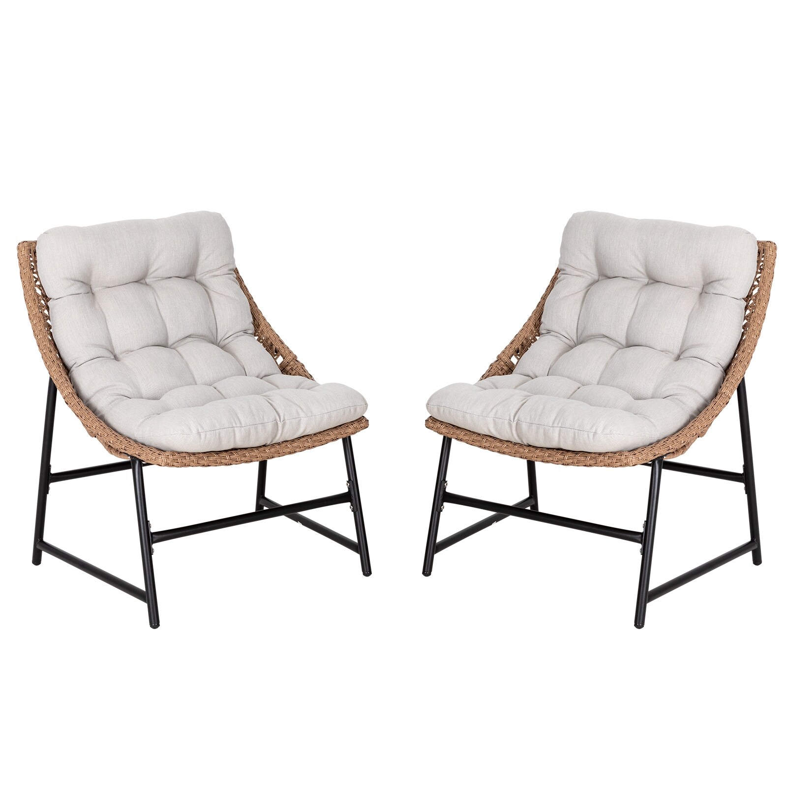 Modern 2 Piece Rattan Scoop Chair Set Conversation Sofa Set Outdoor